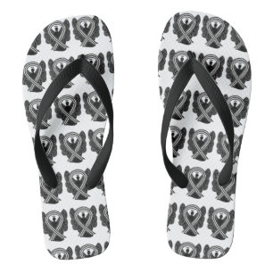 Black and White Awareness Ribbon Angel Flip Flops