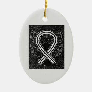 Black and White Awareness Ribbon Angel Ornaments