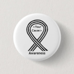 Black and White Awareness Ribbon Angel Pin Buttons