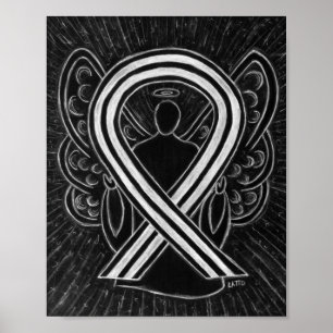Black and White Awareness Ribbon Angel Poster