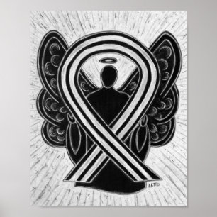 Black and White Awareness Ribbon Angel Poster