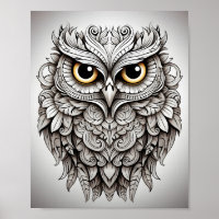 Black And White Awesome Cartoon Animal Owl 