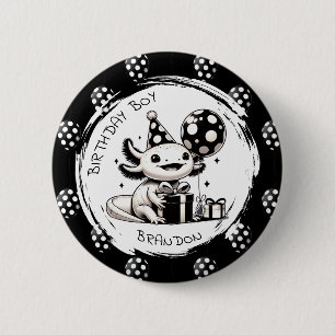 Black and White Axolotl & Balloons Birthday 2 Inch Round Button