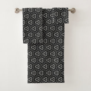 Black and White Aztec Design Bath Towel Set