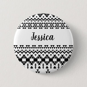 Black and White Aztec geometric vector pattern 2 Inch Round Button