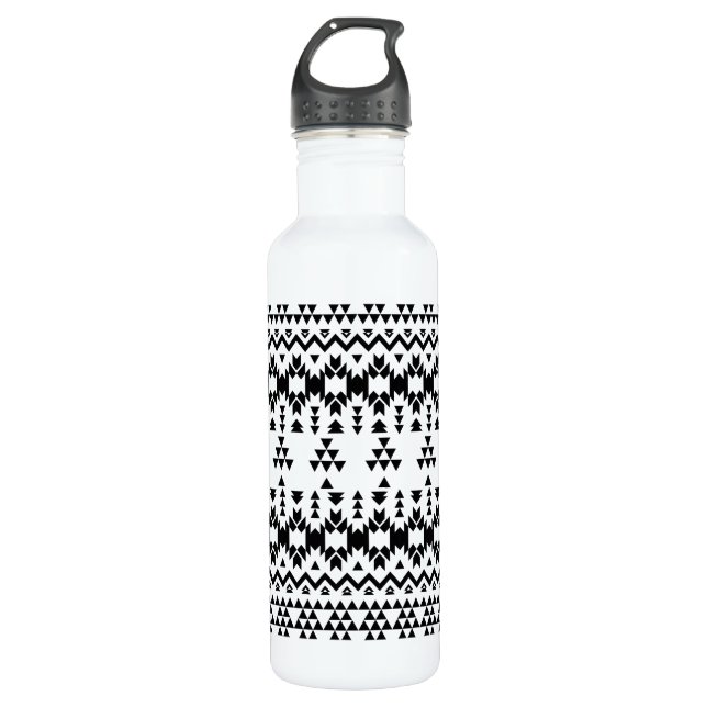 Black and White Aztec geometric vector pattern 710 Ml Water Bottle (Front)