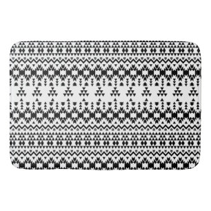 Black and White Aztec geometric vector pattern Bath Mat