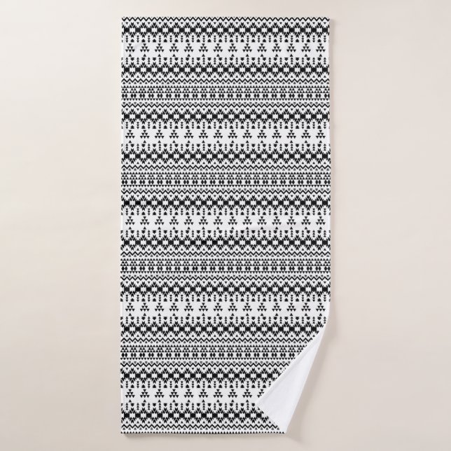 Black and White Aztec geometric vector pattern Bath Towel (Bath Towel)