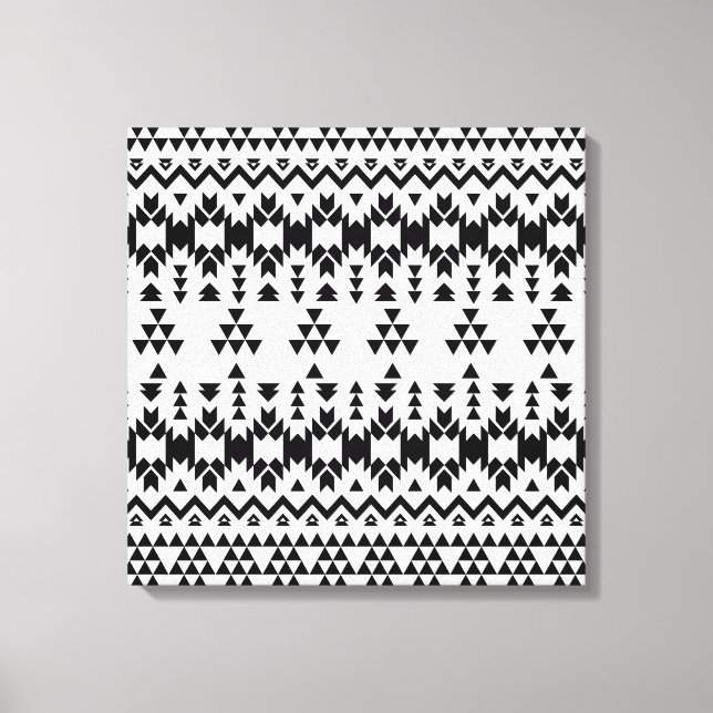 Black and White Aztec geometric vector pattern Canvas Print (Front)