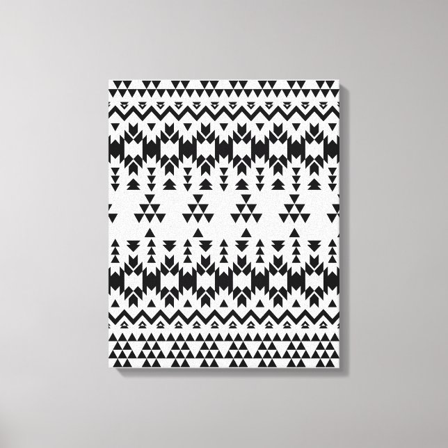 Black and White Aztec geometric vector pattern Canvas Print (Front)