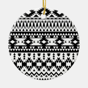 Black and White Aztec geometric vector pattern Ceramic Ornament