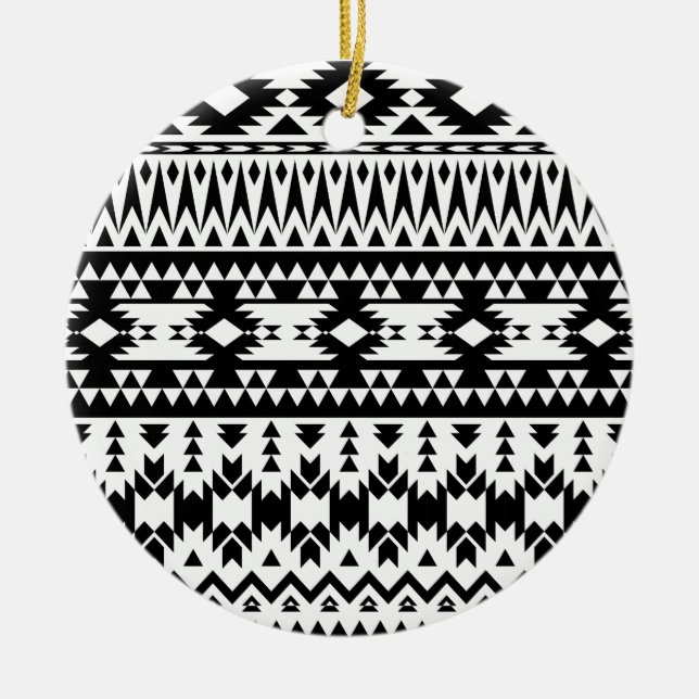 Black and White Aztec geometric vector pattern Ceramic Ornament (Front)