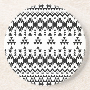 Black and White Aztec geometric vector pattern Coaster