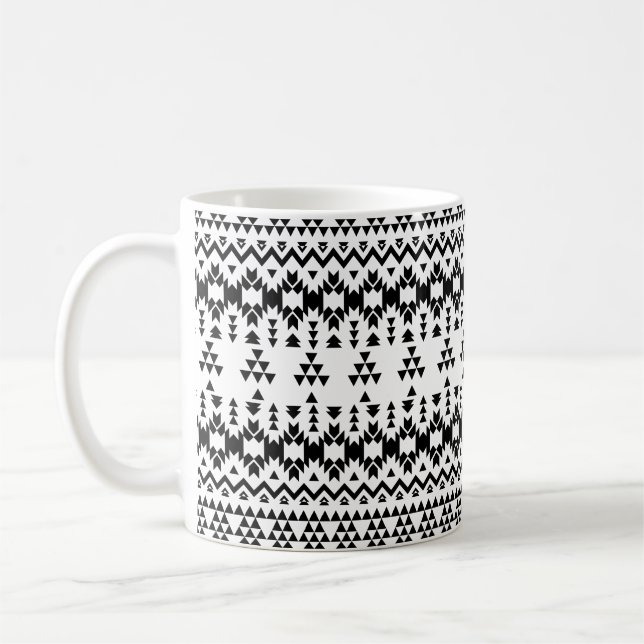 Black and White Aztec geometric vector pattern Coffee Mug (Left)