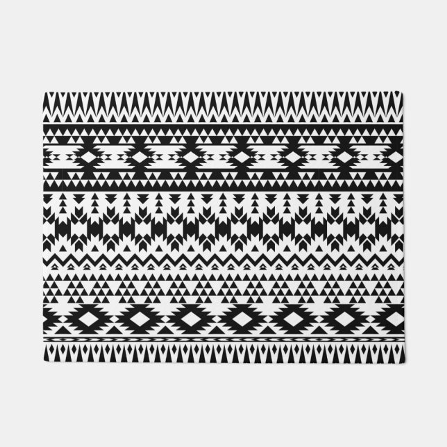 Black and White Aztec geometric vector pattern Doormat (Front)