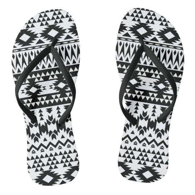 Black and White Aztec geometric vector pattern Flip Flops (Footbed)