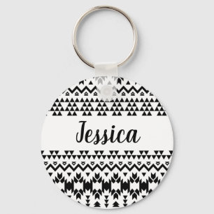 Black and White Aztec geometric vector pattern Keychain