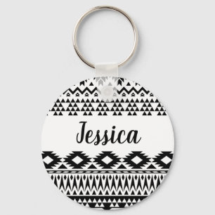 Black and White Aztec geometric vector pattern Keychain