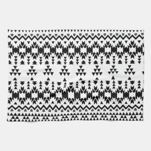 Black and White Aztec geometric vector pattern Kitchen Towel