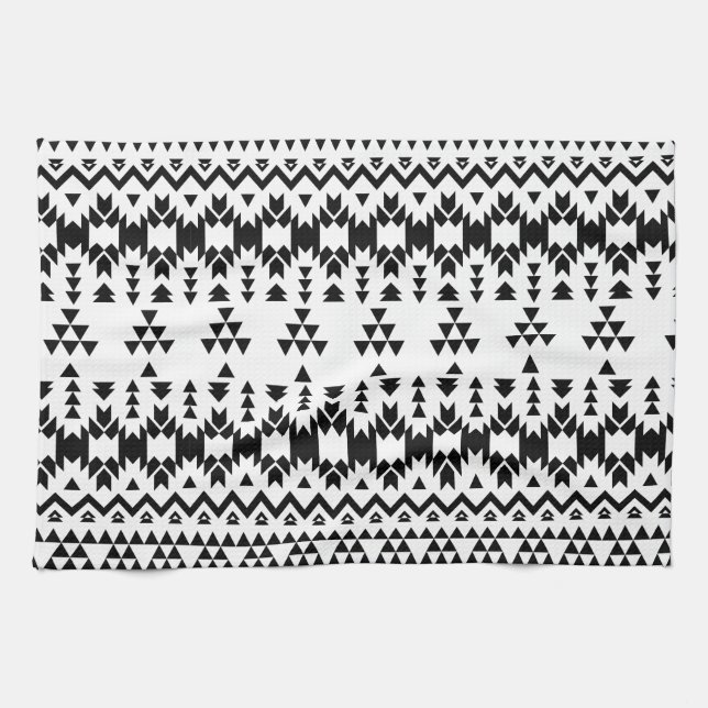 Black and White Aztec geometric vector pattern Kitchen Towel (Horizontal)