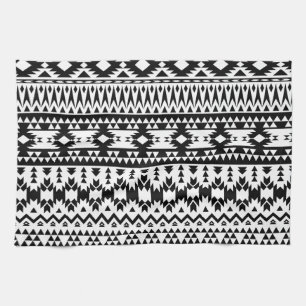 Black and White Aztec geometric vector pattern Kitchen Towel
