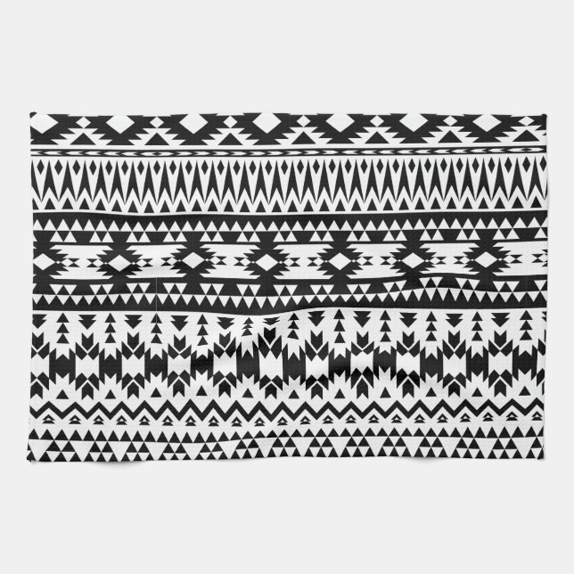Black and White Aztec geometric vector pattern Kitchen Towel (Horizontal)