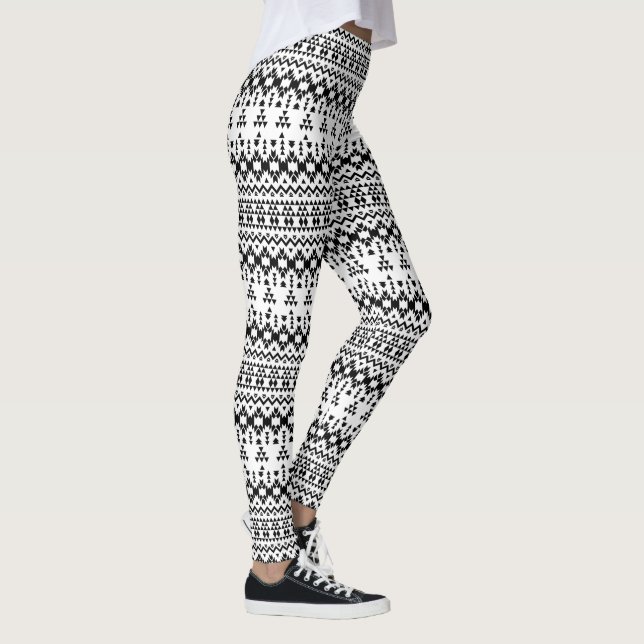 Black and White Aztec geometric vector pattern Leggings (Right)