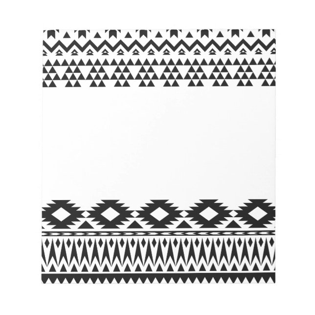Black and White Aztec geometric vector pattern Notepad (Front)