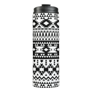 Black and White Aztec geometric vector pattern Thermal Tumbler