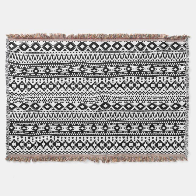 Black and White Aztec geometric vector pattern Throw Blanket (Front)