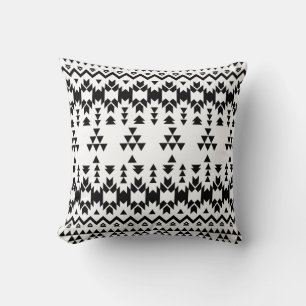 Black and White Aztec geometric vector pattern Throw Pillow