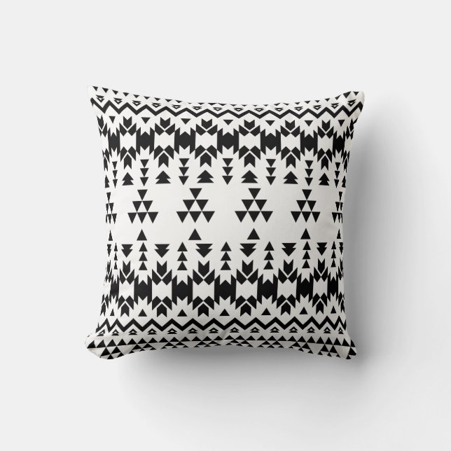 Black and White Aztec geometric vector pattern Throw Pillow (Front)