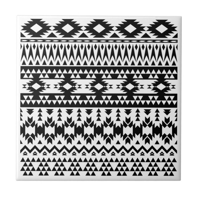Black and White Aztec geometric vector pattern Tile (Front)