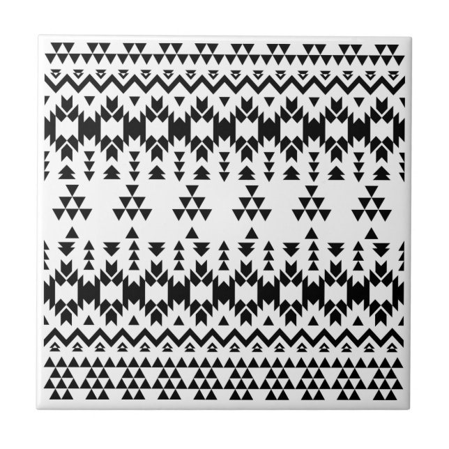 Black and White Aztec geometric vector pattern Tile (Front)