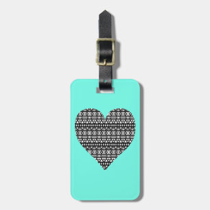Black and White Aztec Heart Luggage Tag