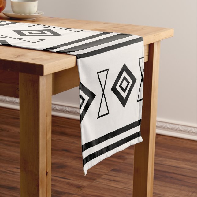 Black And White Aztec Long Table Runner (In Situ)