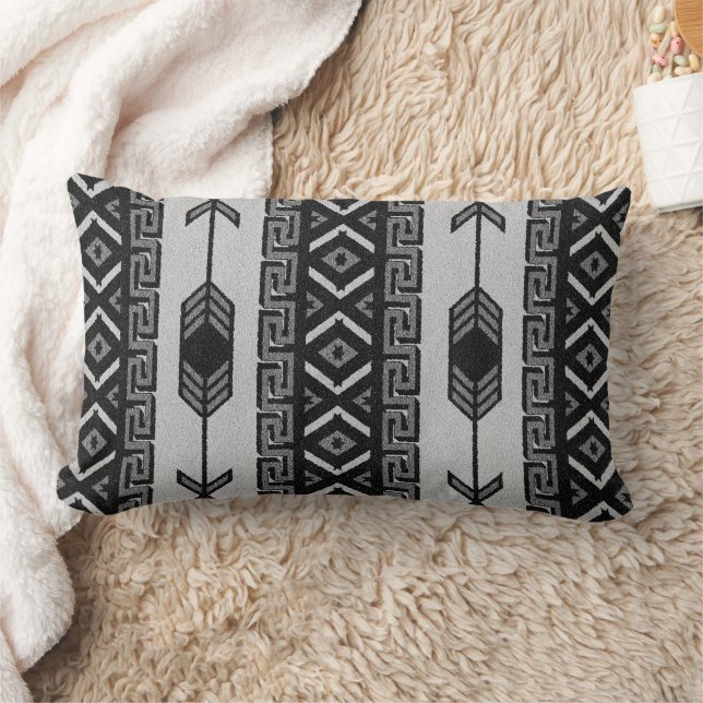 Black And White Aztec Pattern Southwest Tribal Lumbar Pillow (Blanket)