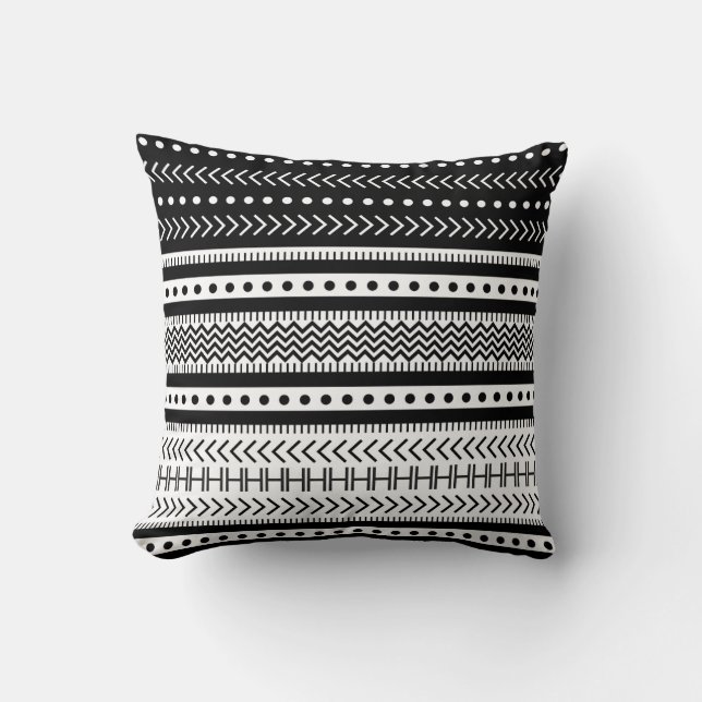 Black And White Aztec Throw Pillow (Front)