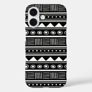 Black and White Aztec Tribal Pattern iPhone 16 Case