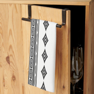 Black and White Aztec Tribal Striped Pattern Kitchen Towel