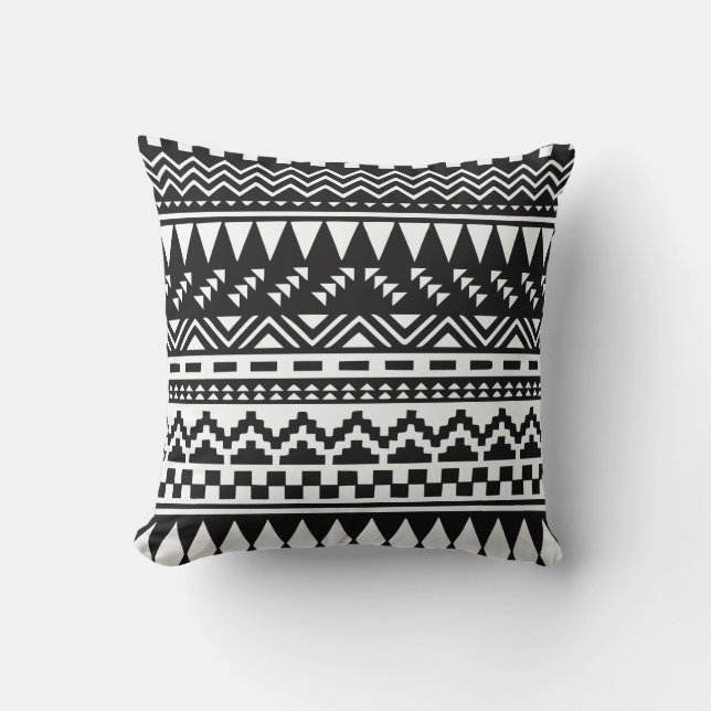 Black and White Aztec Tribal Throw Pillow (Front)