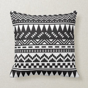 Black and White Aztec Tribal Throw Pillow
