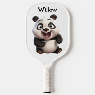 Black and White Baby Panda Bear Modern Monogram  Pickleball Paddle