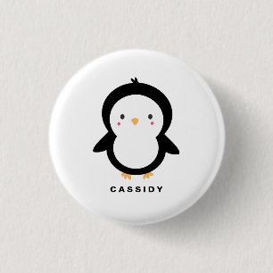 Black and White Baby Penguin Kids Personalized 1 Inch Round Button
