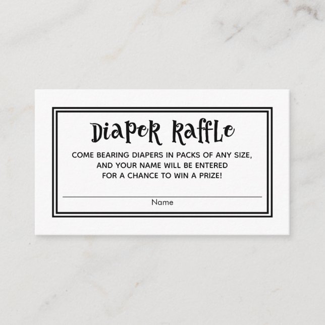 Black and White Baby Shower Diaper Raffle Cards (Front)