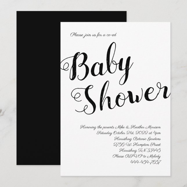 Black and White Baby Shower Gender Neutral Co-ed Invitation (Front/Back)