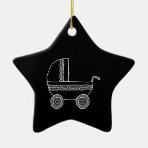 Black and White Baby Stroller. Ceramic Ornament