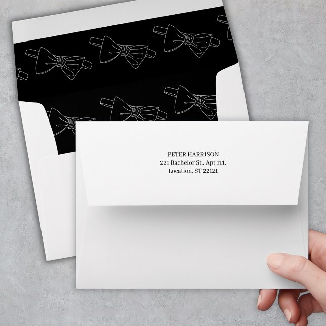 Black and White Bachelor Bow Tie Lined Envelope (Black and White Bachelor Bow Tie Lined Envelope
)