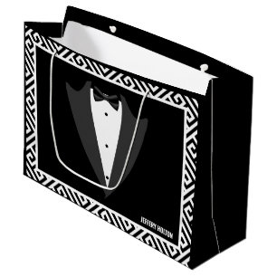 Black, and white bachelor party tuxedo large gift bag