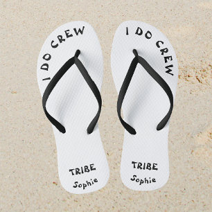 Black And White Bachelorette Bride Tribe Name Flip Flops